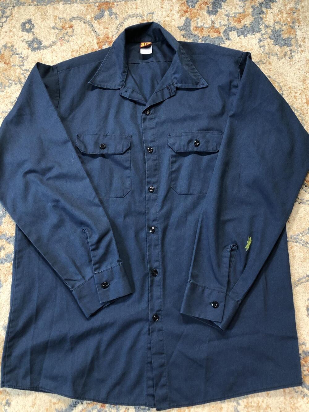 Big Ben Shirt Mens L Blue Solid Long Sleeve Button Up Workwear Twill Casual